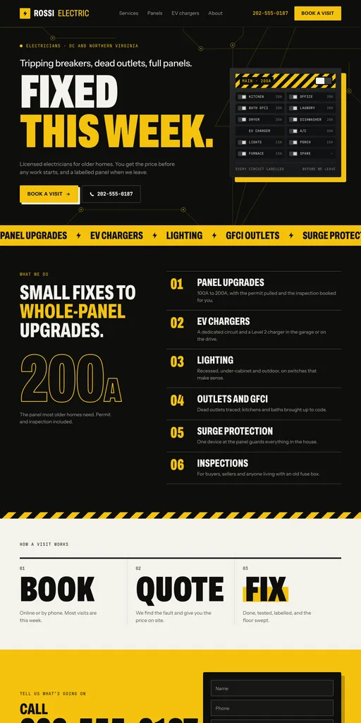 Rossi Electric, the top of its sample website